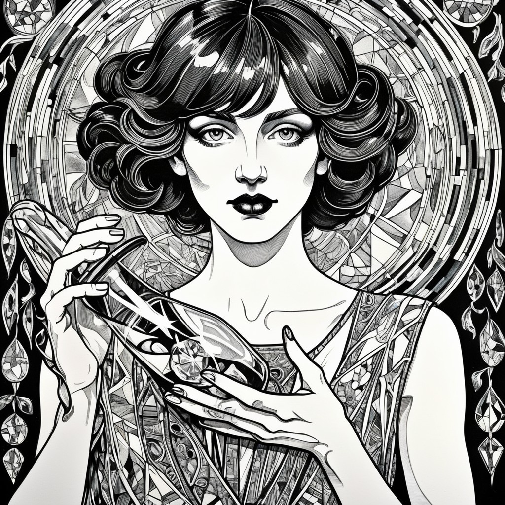 Striking Woman with Glass Slipper in Art Deco Style