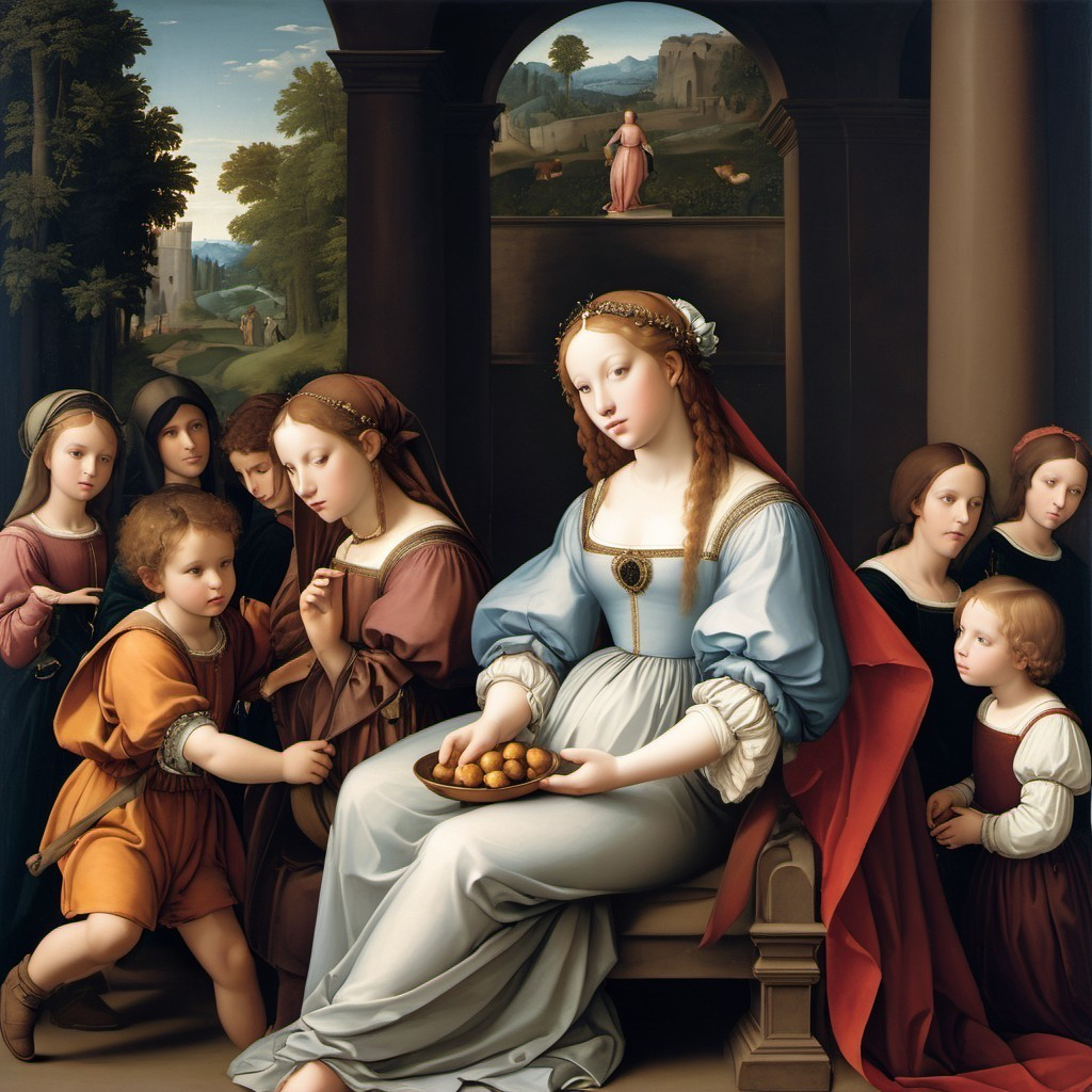 Classic Scene of a Woman with Pastries and Figures