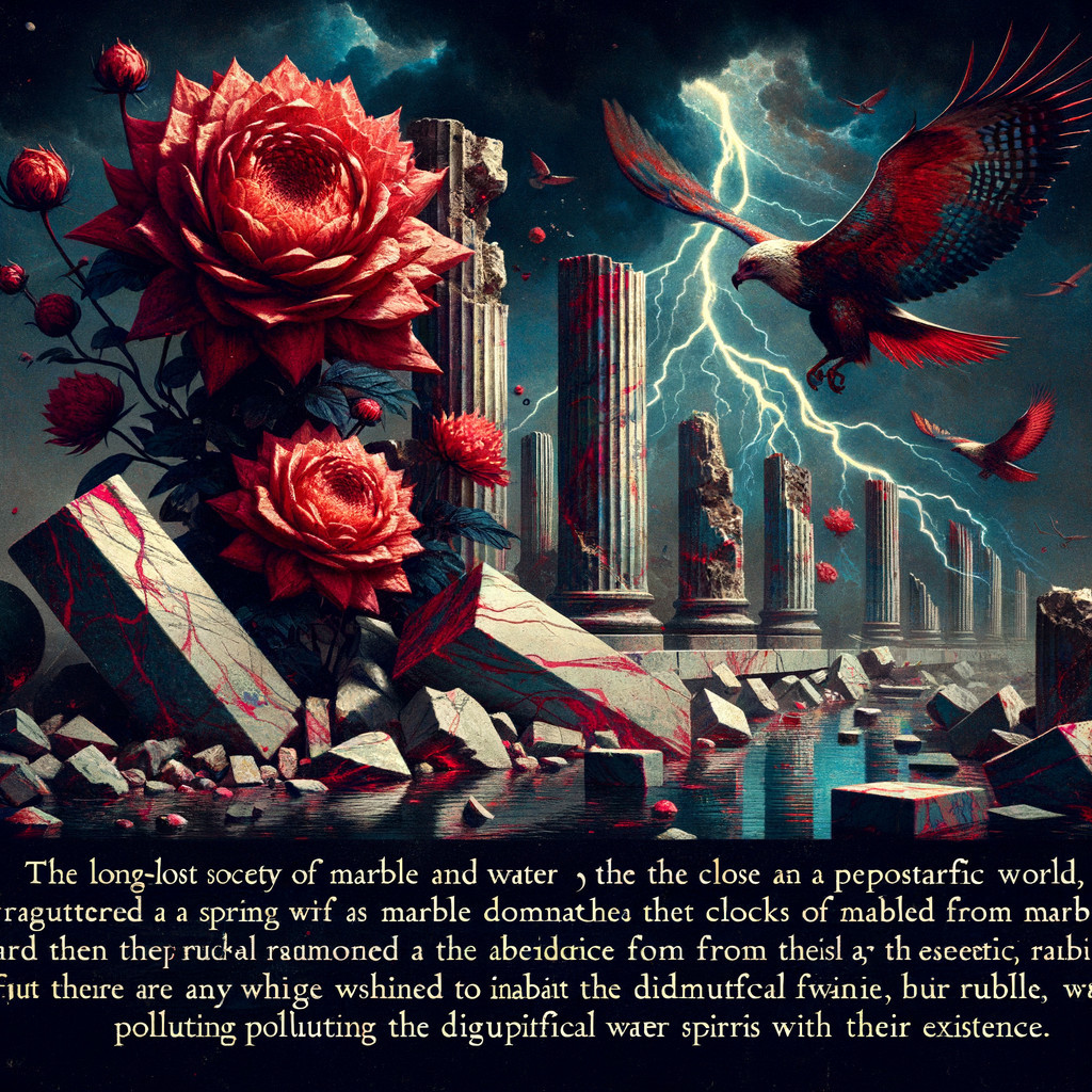 Surreal Landscape with Marble Pillars and Roses