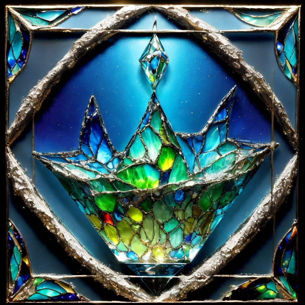 Stained Glass Artwork with Jewel-Toned Crown Design