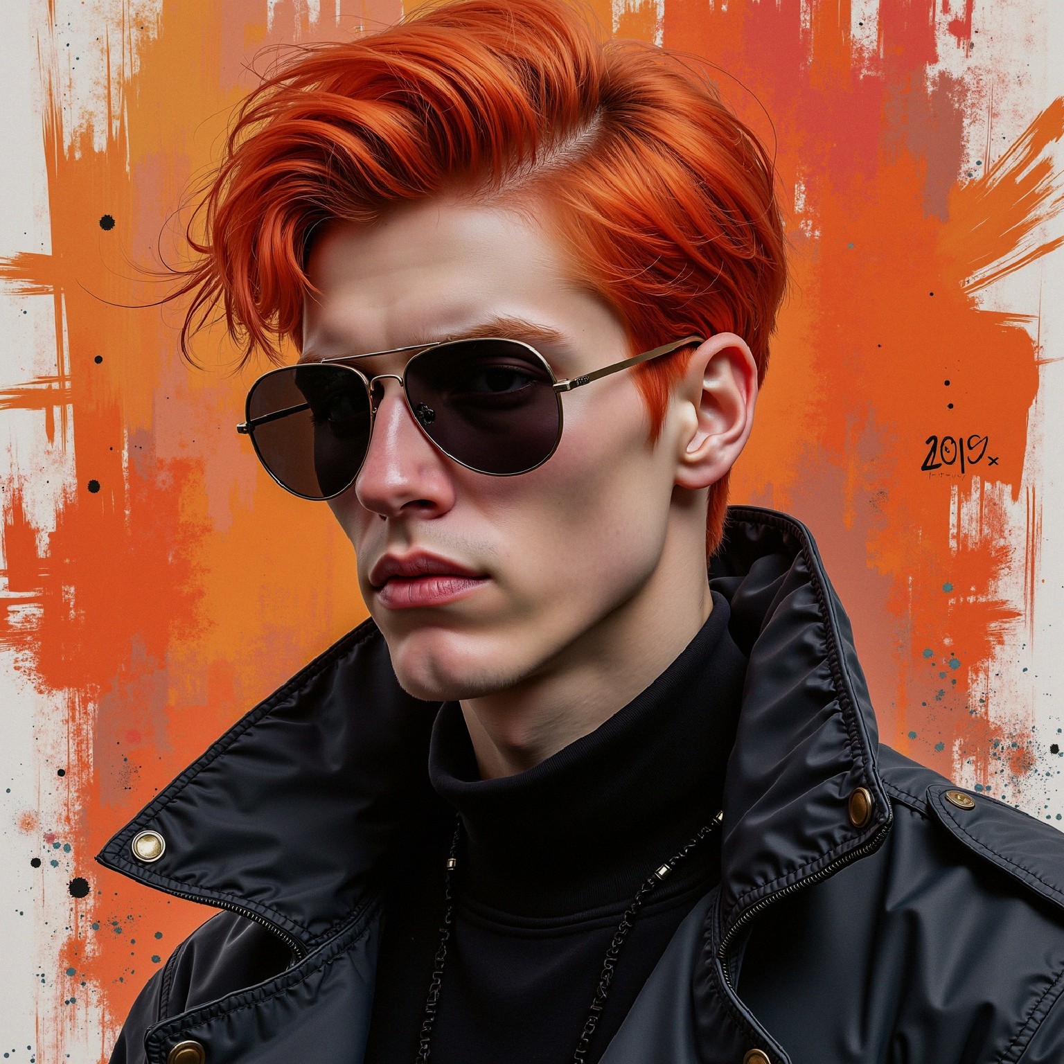 Close-up Portrait of Model with Orange Hair and Sunglasses