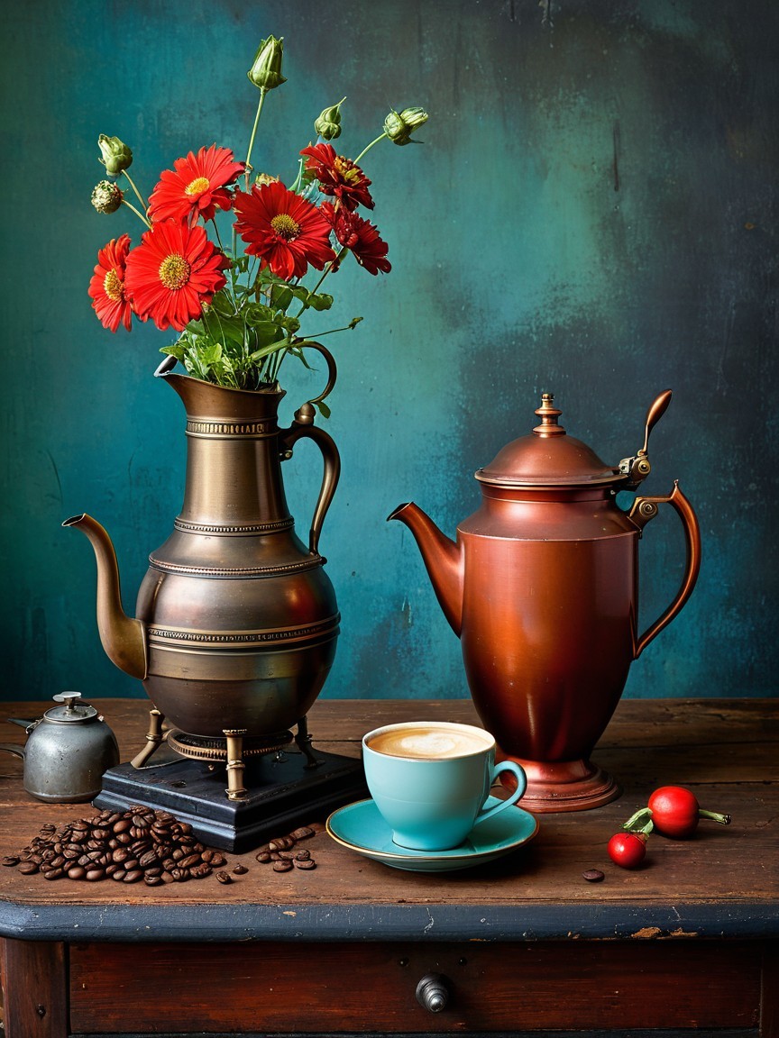 Vintage Teapot and Coffee Pot Still Life Arrangement