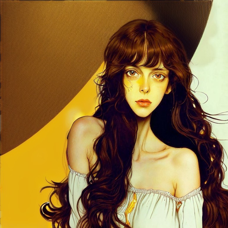 Woman with Brown Hair in Dreamy Yellow Background