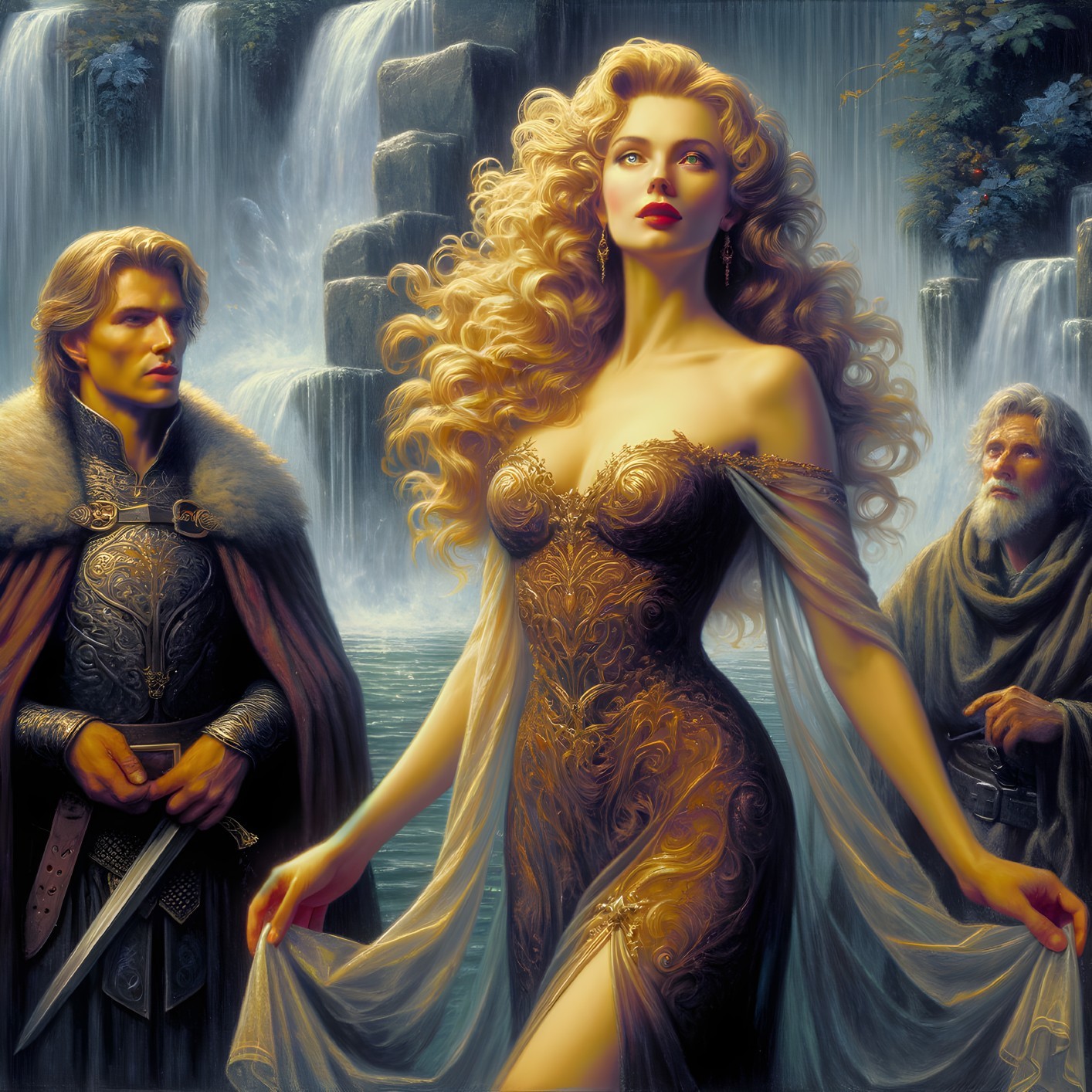 Mystical Landscape with Woman and Two Men Present