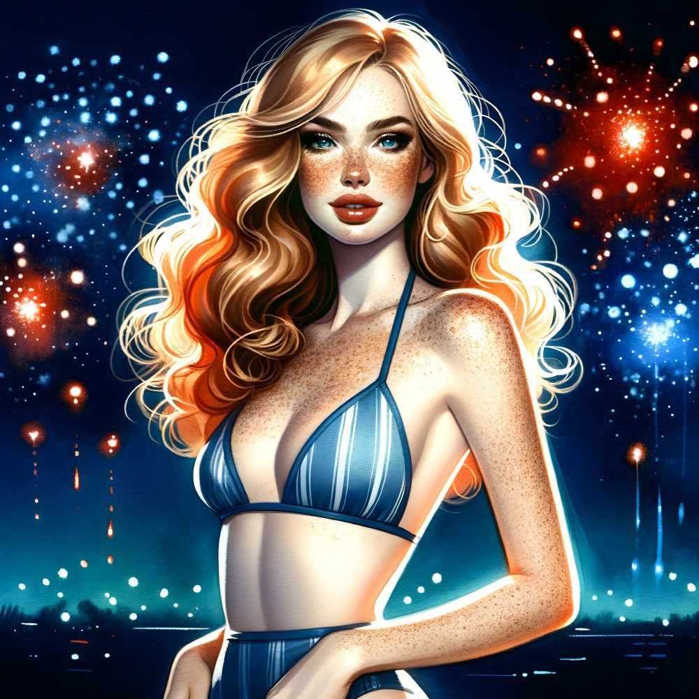 Glamorous Digital Illustration of Woman in Bikini