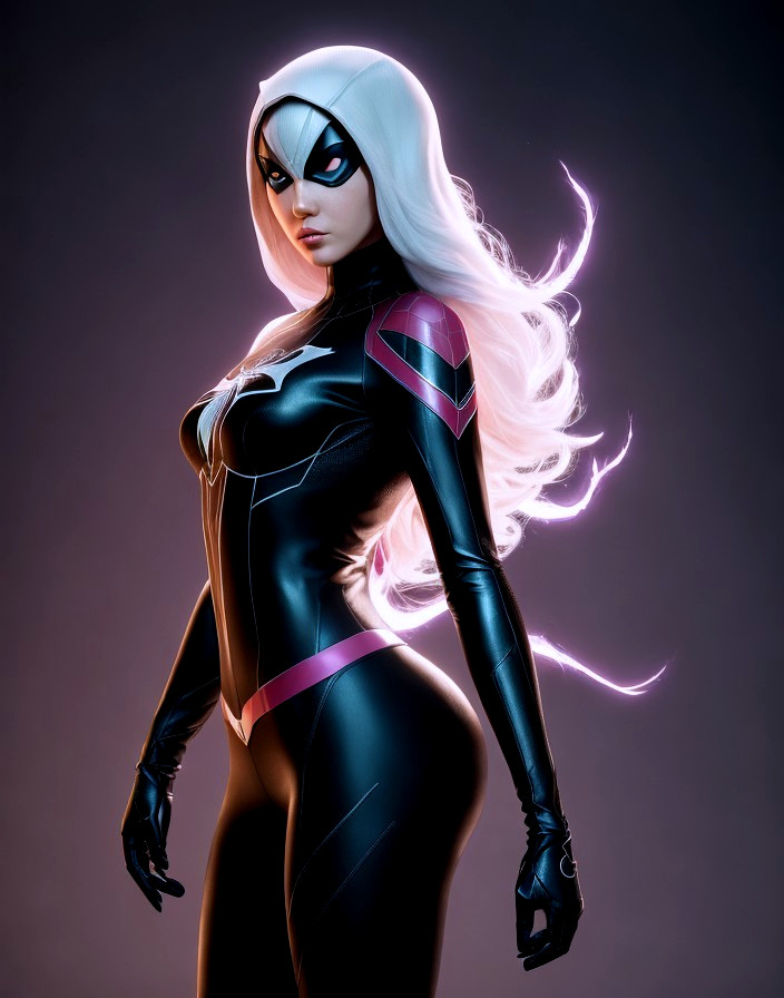 Confident Character in Black and Pink Suit with Glow