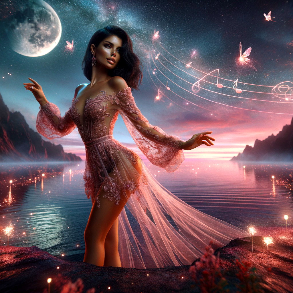 Ethereal Scene of Woman by Twilight Lake