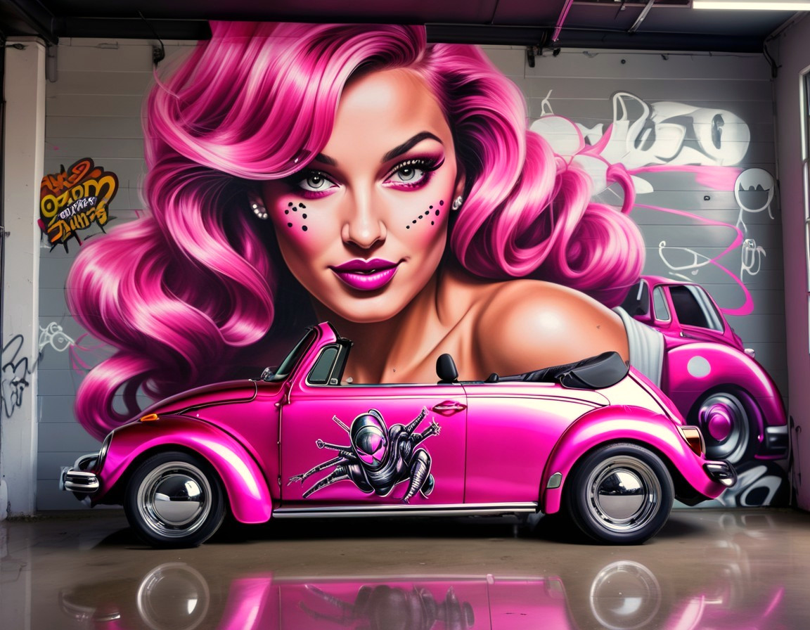 Vibrant Pink Mural with Customized Convertible Car
