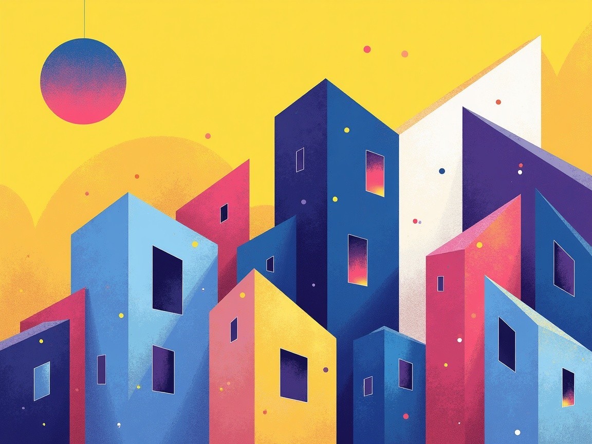 Vibrant Abstract Cityscape with Geometric Buildings