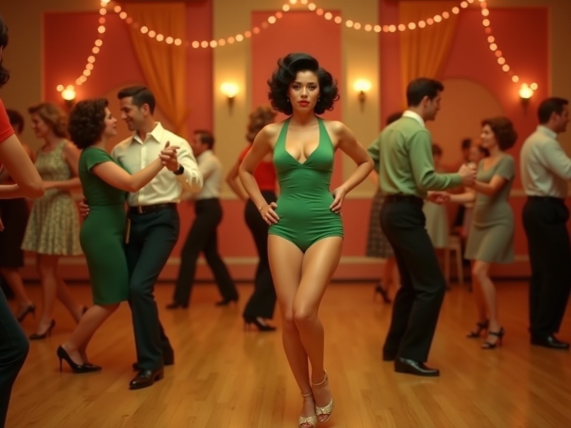 1950s Dance Hall Scene with Swing Dancing Couples