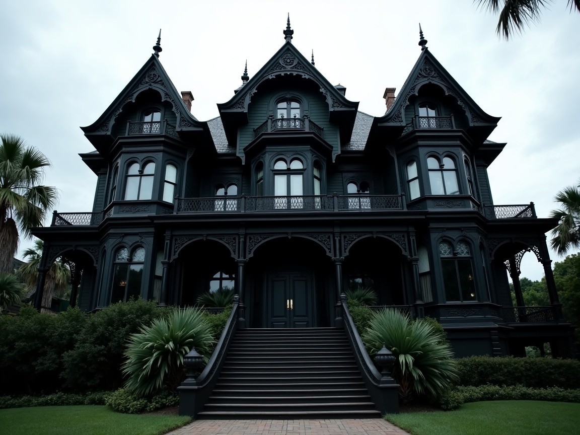 Gothic-style mansion with intricate design features