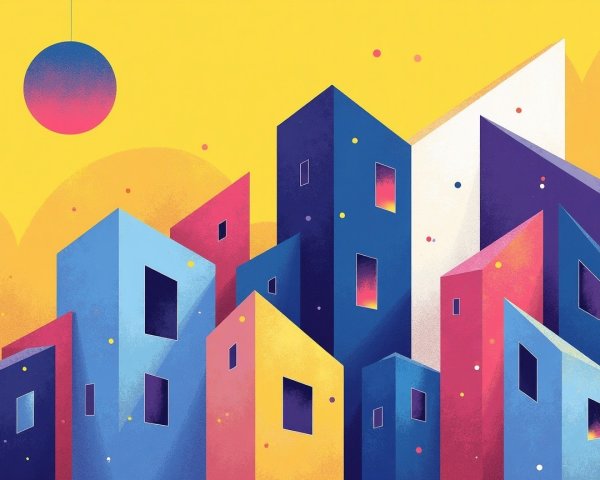 Vibrant Abstract Cityscape with Geometric Buildings