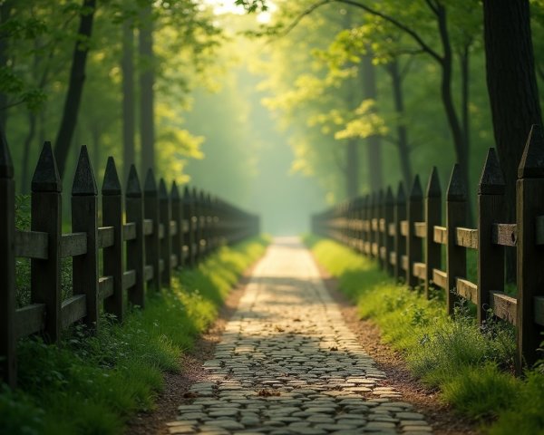 Lush Forest Pathway with Vibrant Foliage and Light