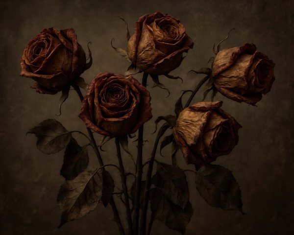 Dried Roses Still Life with Dark Textured Background