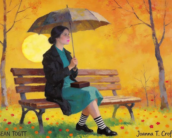 Woman in Autumn Setting with Umbrella and Box