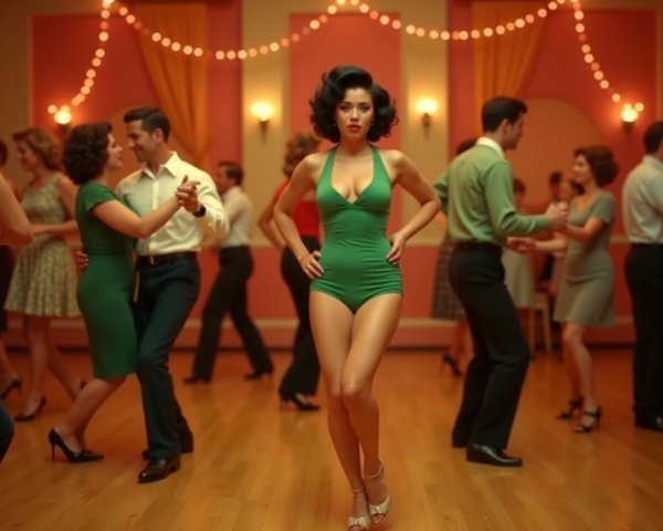 1950s Dance Hall Scene with Swing Dancing Couples