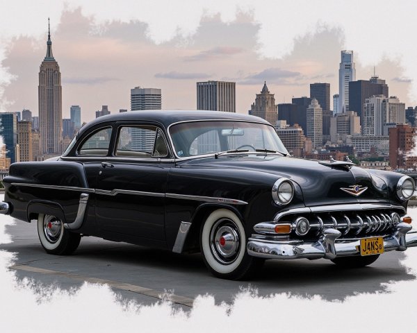 Black Chevrolet Car Against Empire State Building Skyline