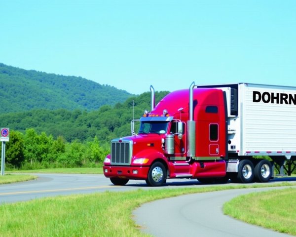 Red Semi-Truck with Chrome Finish on Rural Road