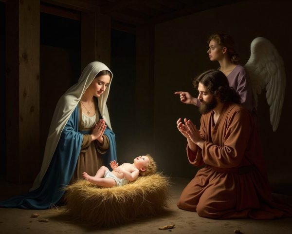 Nativity Scene Featuring Mary, Joseph, and Angel