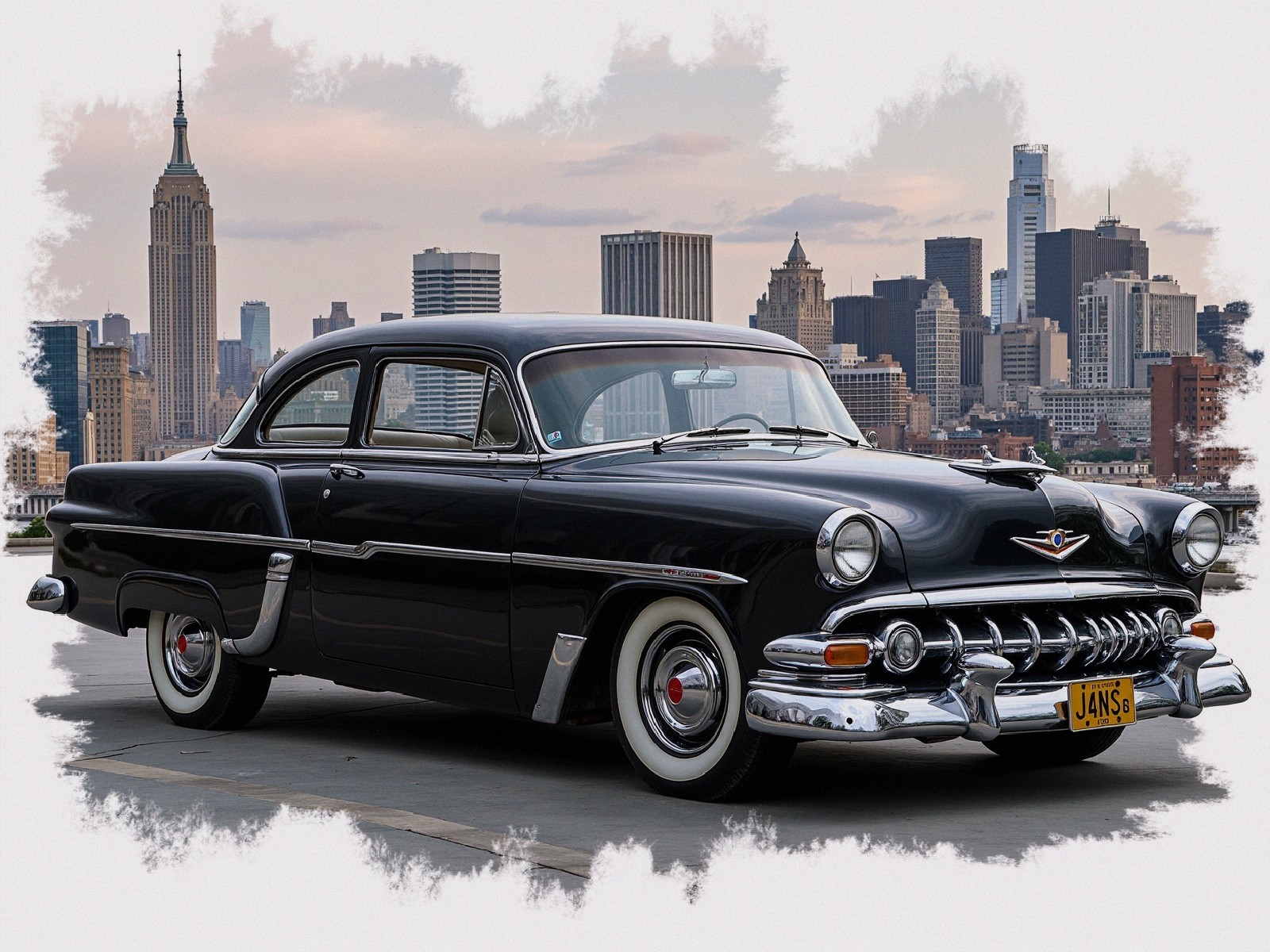 Black Chevrolet Car Against Empire State Building Skyline