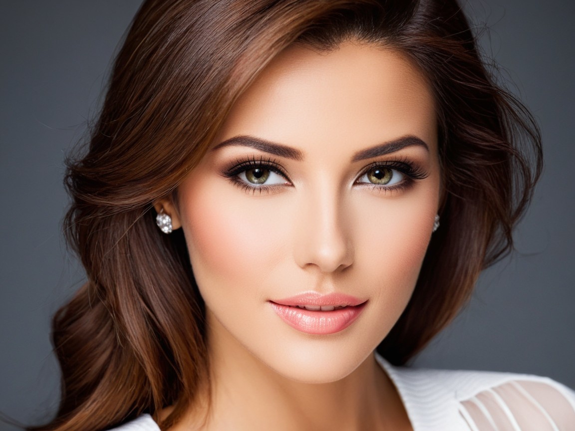 Close-up Portrait of a Woman with Brown Hair and Green Eyes
