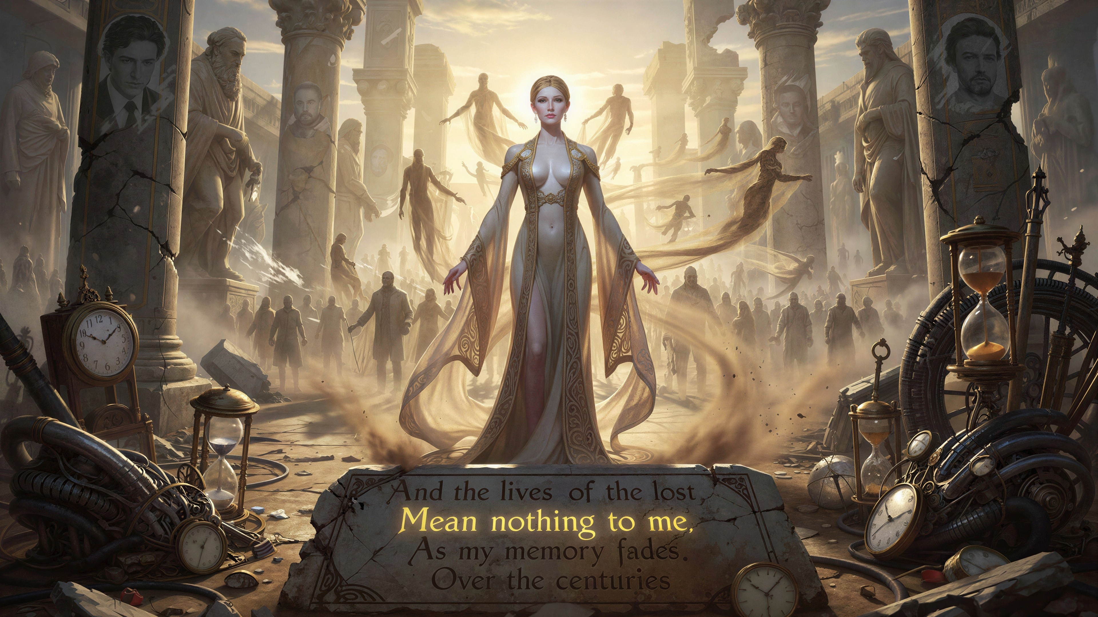 Fantasy Digital Painting of Woman in Golden Dress