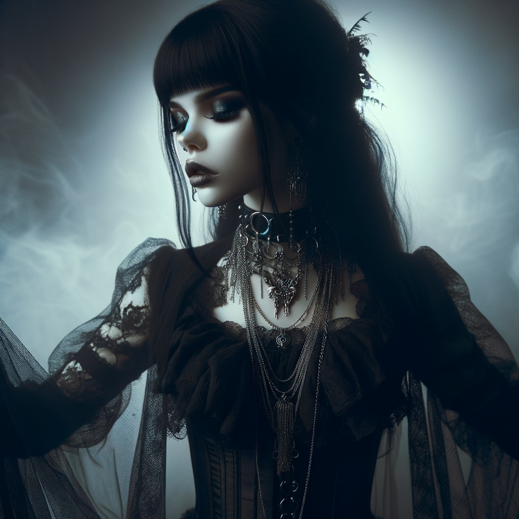 Gothic Figure in Ethereal Mist with Dramatic Makeup