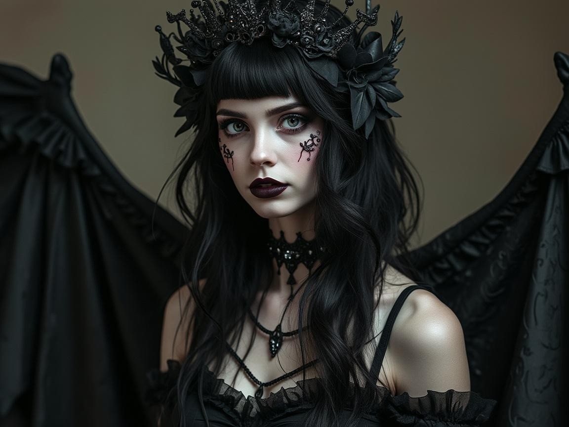 Dark Elegance with Wings and Gothic Attire