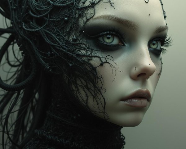 Close-up of a female figure with futuristic features