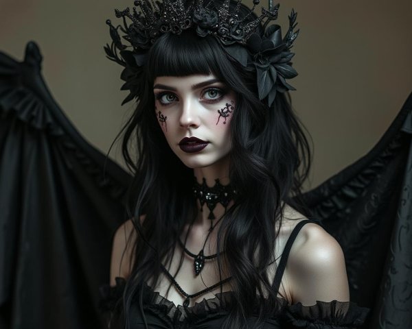 Dark Elegance with Wings and Gothic Attire