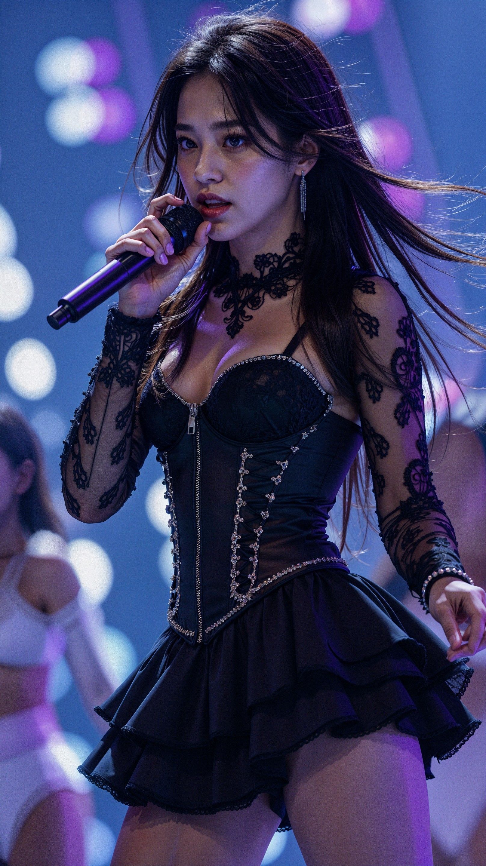 Singer in Elegant Black Outfit Captivates Audience