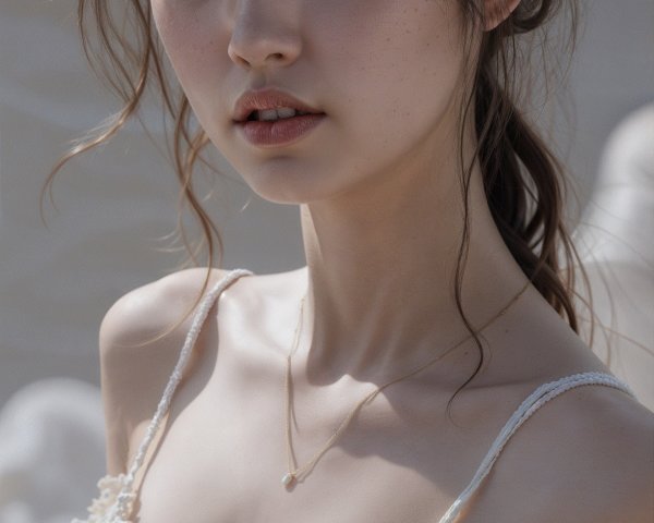 Young woman in lace dress with soft lighting and elegance