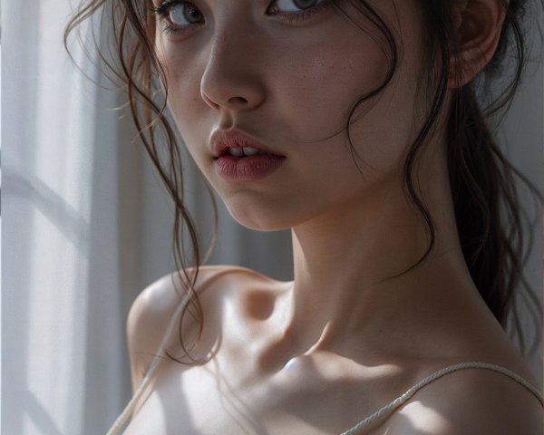 Young Woman in Natural Light with Elegant Lace Garment