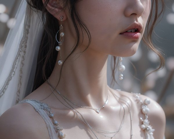 Young Woman in Floral Gown with Ethereal Atmosphere