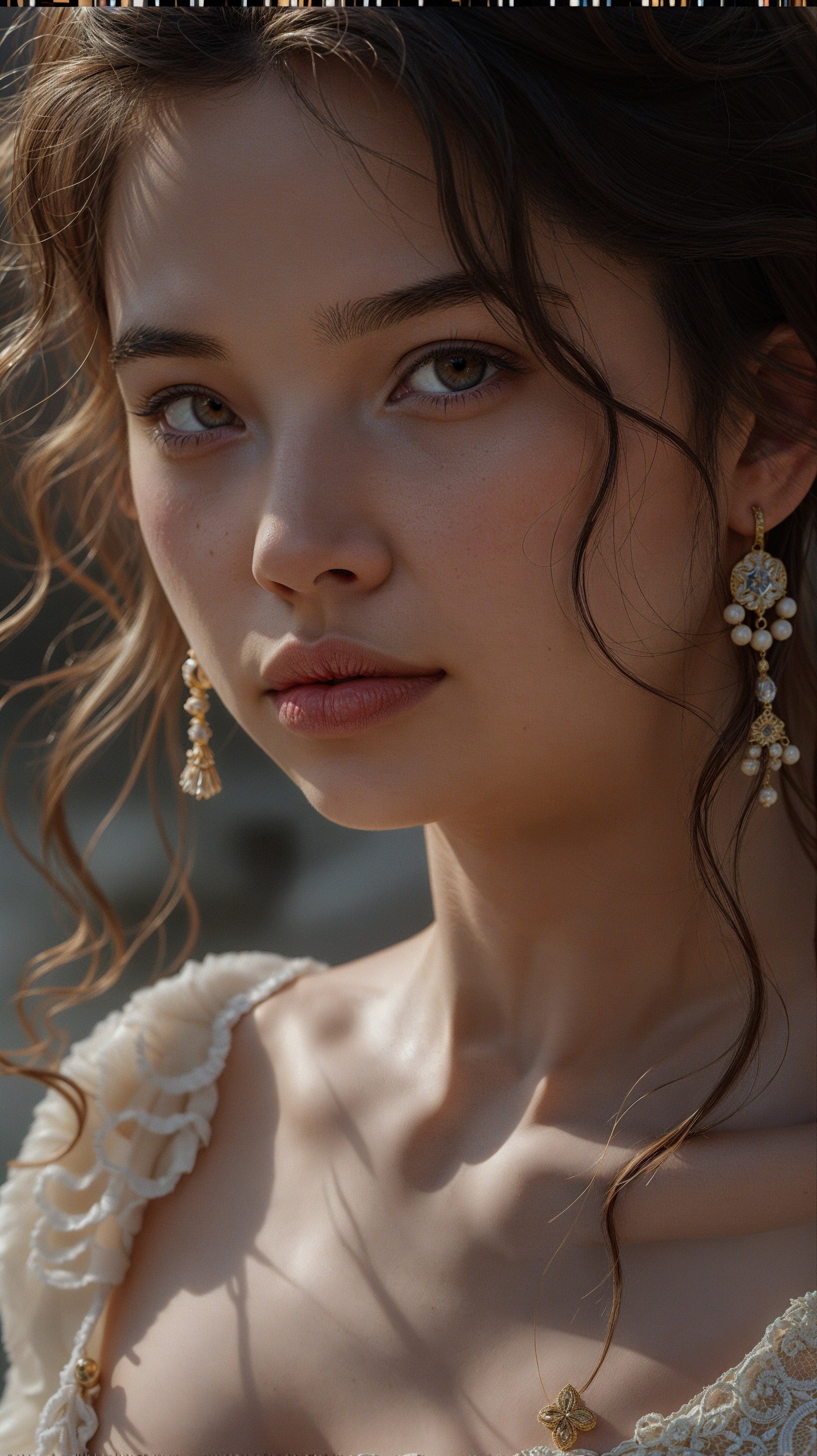 Portrait of a Young Woman with Flowing Hair and Elegance