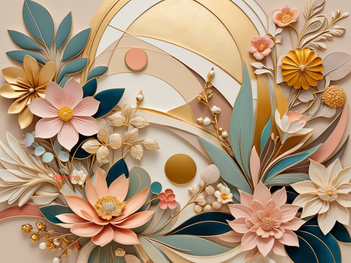 Intricate Floral Arrangement in Pastel Tones with Gold