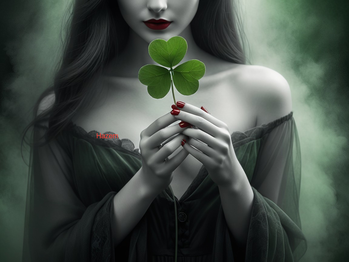 Mysterious Figure with Clover Against Green Background