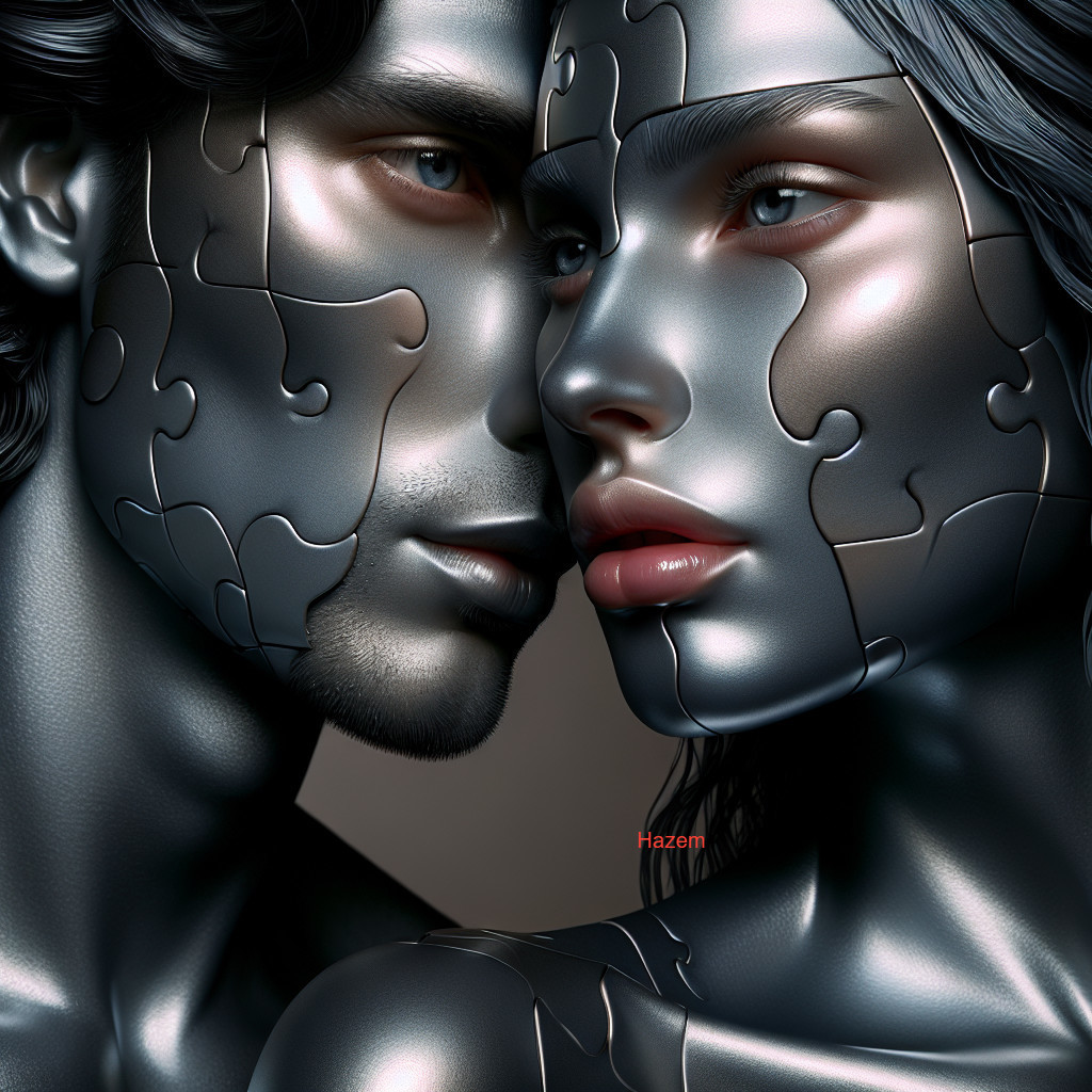 Digital Portrait of Man and Woman with Metallic Skin