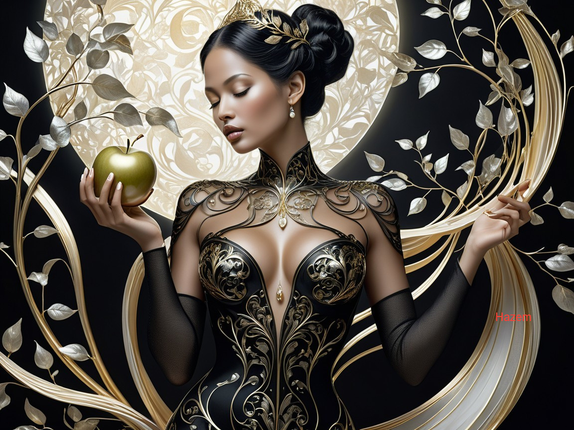 Regal figure in black gown with golden embellishments
