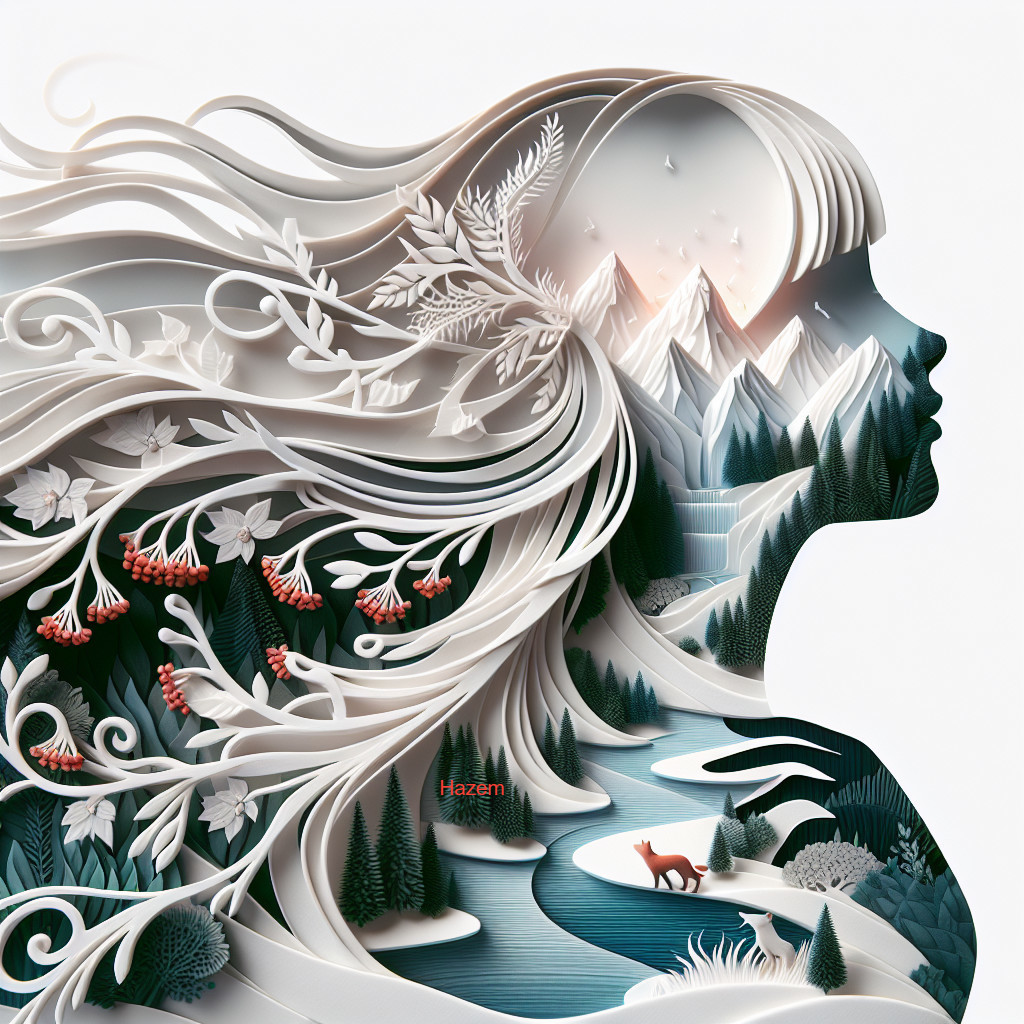 Paper-Cut Illustration of Woman and Nature Elements