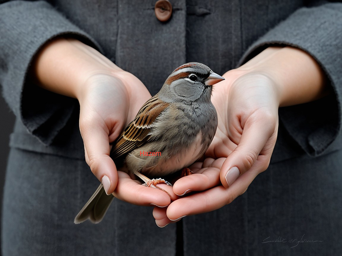 Hands Cradling a Small Bird with Detailed Feathers