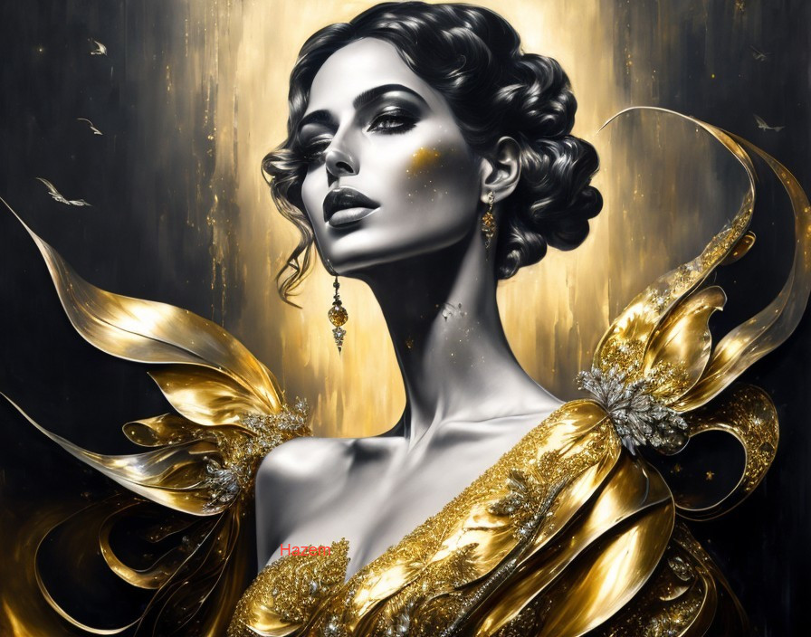 Portrait of a Woman in a Luxurious Golden Gown