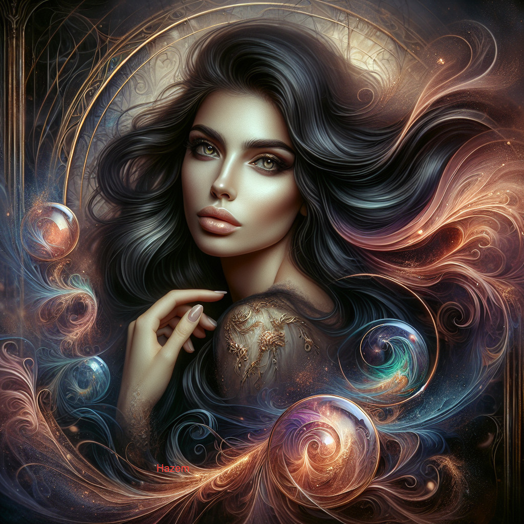 Portrait of a woman with black hair in a colorful background