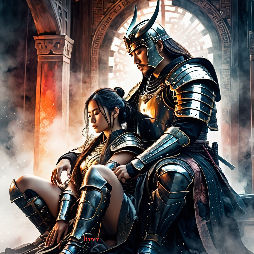 Noble warriors in ornate armor in a misty setting