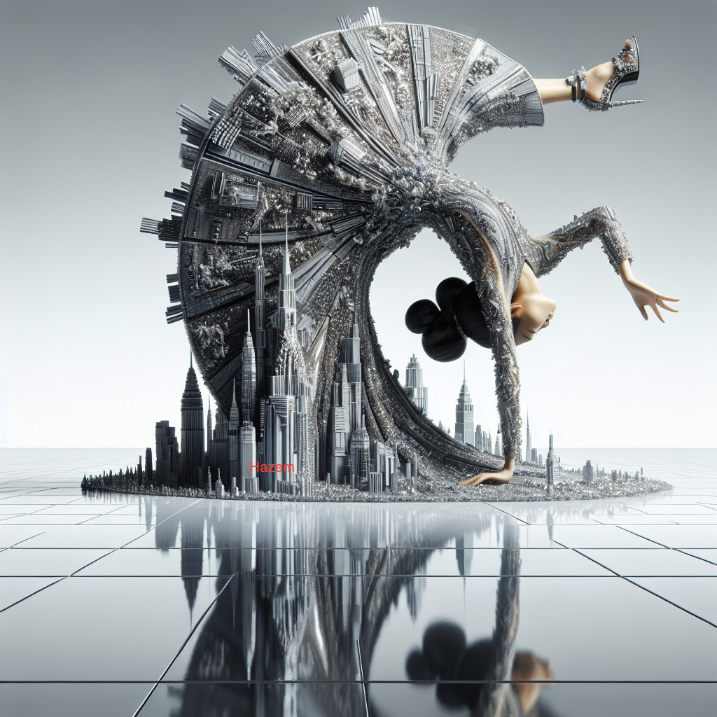 Futuristic Cityscape with Flowing Gown Design
