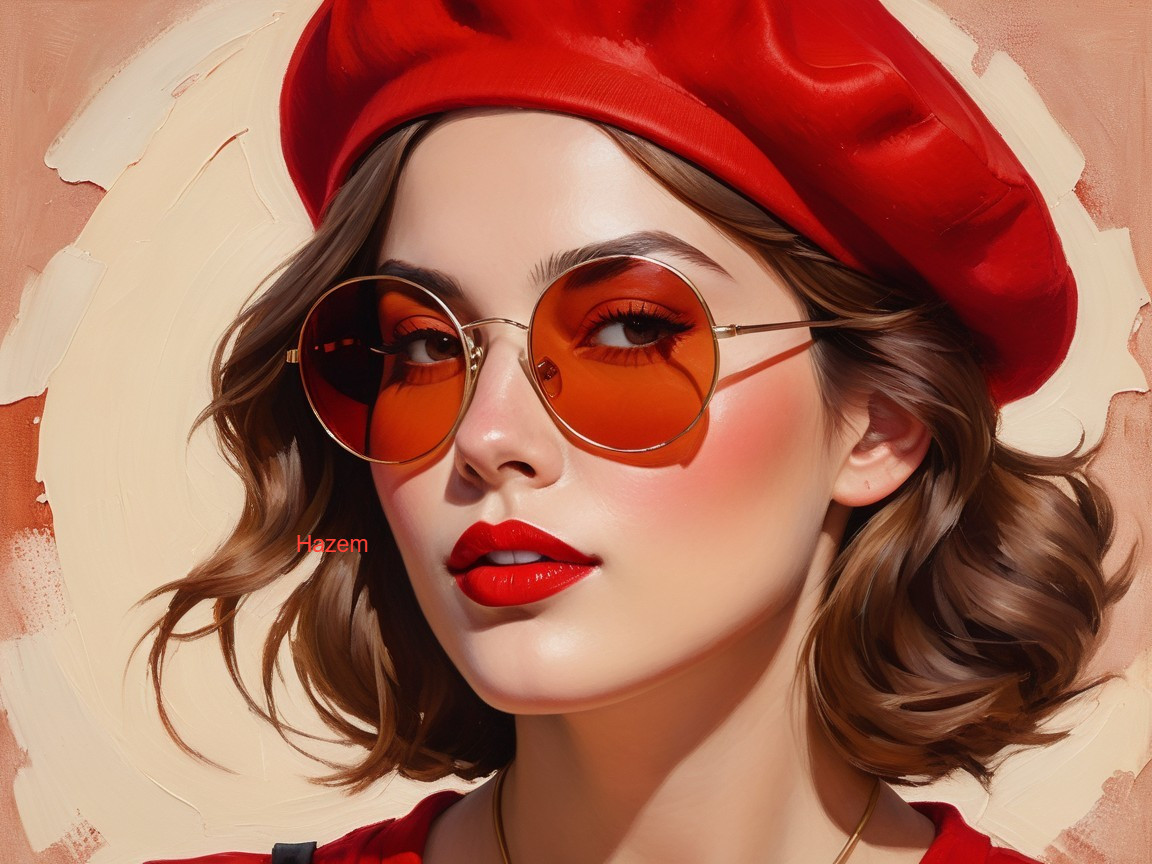 Fashionable Young Woman in Red Beret and Sunglasses