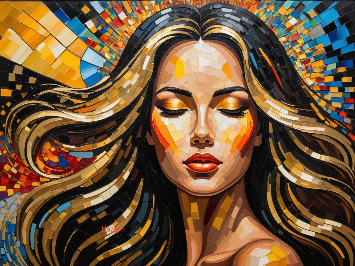 Vibrant Mosaic Portrait of a Serene Woman