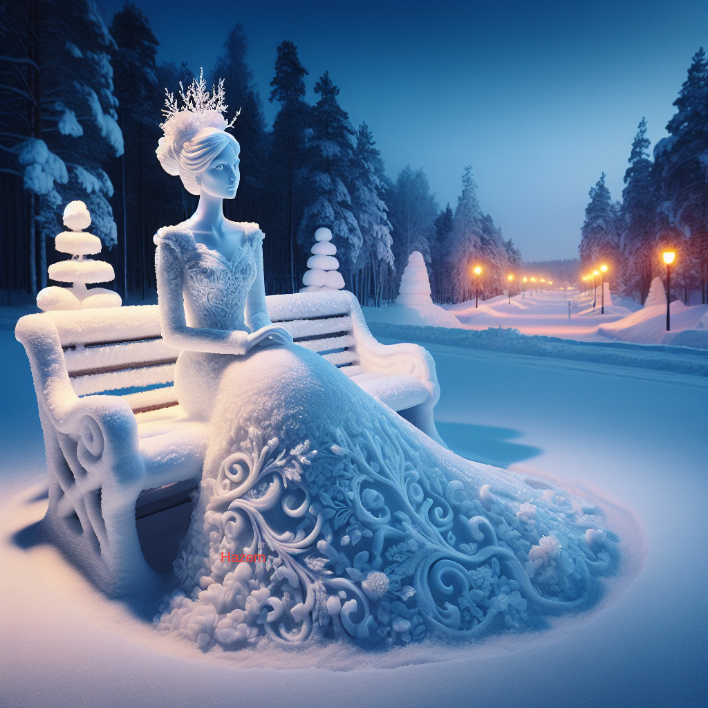 Snow Sculpture of Elegant Woman in Winter Landscape