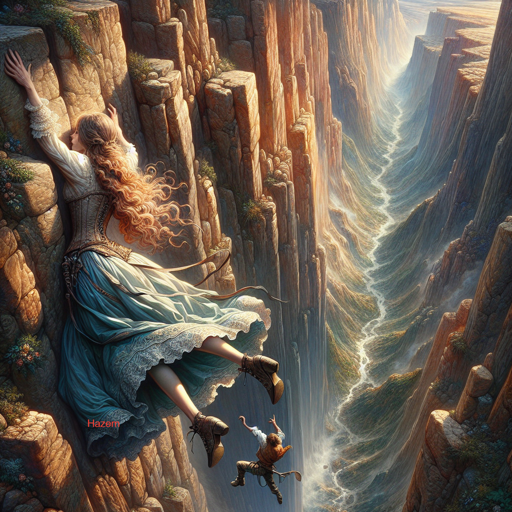 19th-Century Woman on Cliff in Medieval Corset Dress