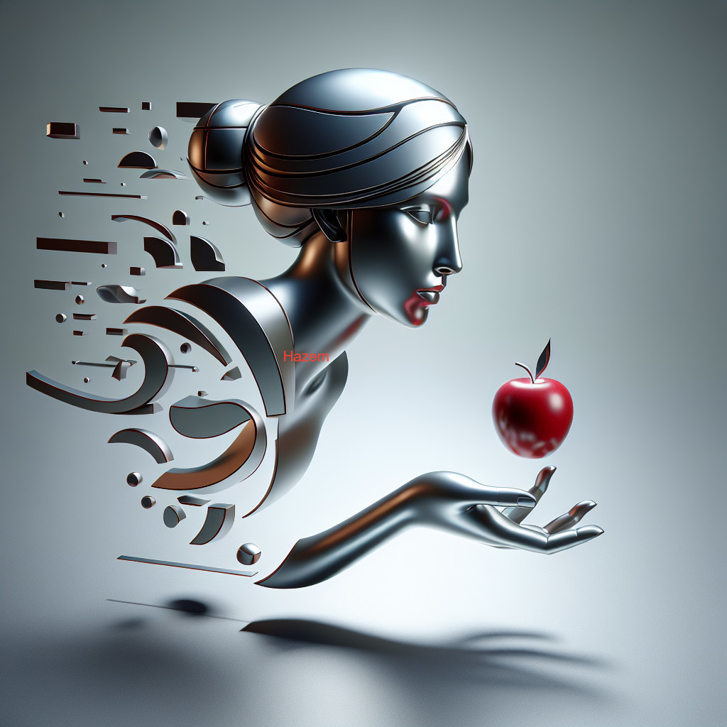 Abstract Metallic Female Figure with Red Apple